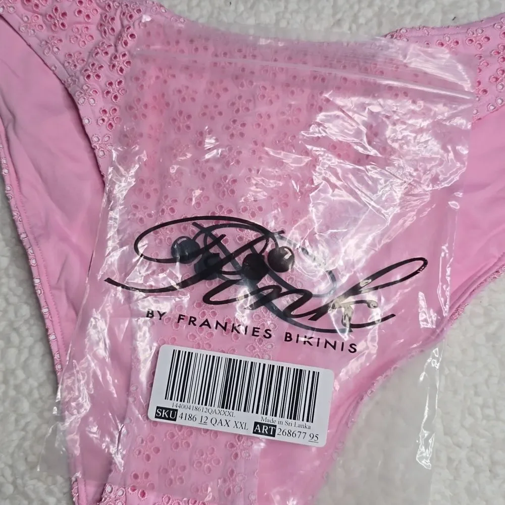3350 NWT Pink By Frankies Pink Eyelet High Cut Bikini Bottom Sz XXL